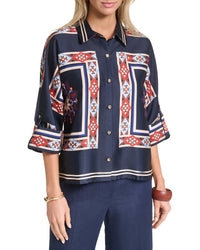 Halston Halston Scarf Printed Button Up Blouse