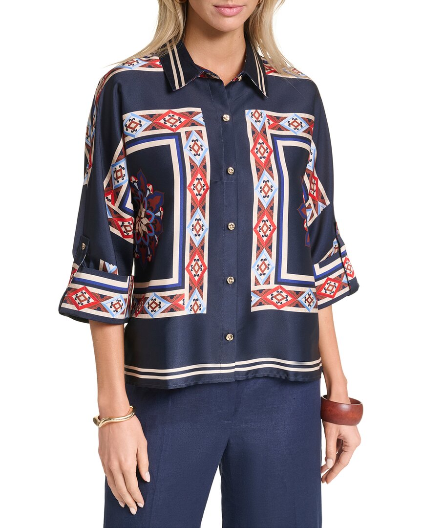 Halston Halston Scarf Printed Button Up Blouse