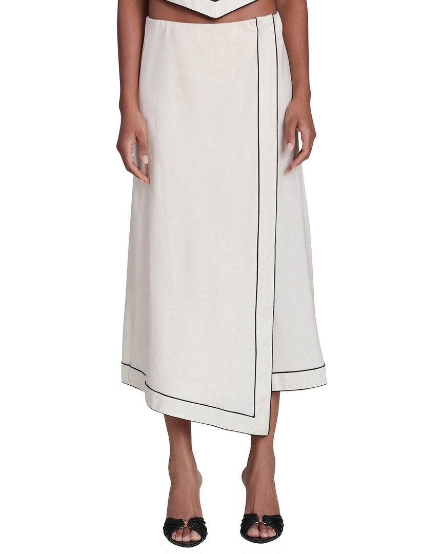 Avec Les Filles Avec Les Filles Asymmetrical Faux Wrap Linen-Blend Midi Skirt