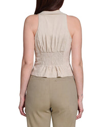 Avec Les Filles Avec Les Filles Front Tie Linen-Blend Top