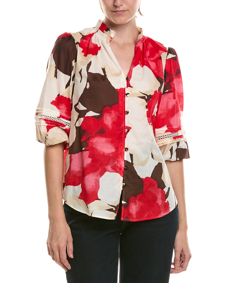 Anne Klein Petite Ruffle Neck Button Front Top