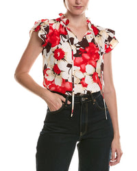 Anne Klein Petite Ruffle Sleeve Tie Blouse