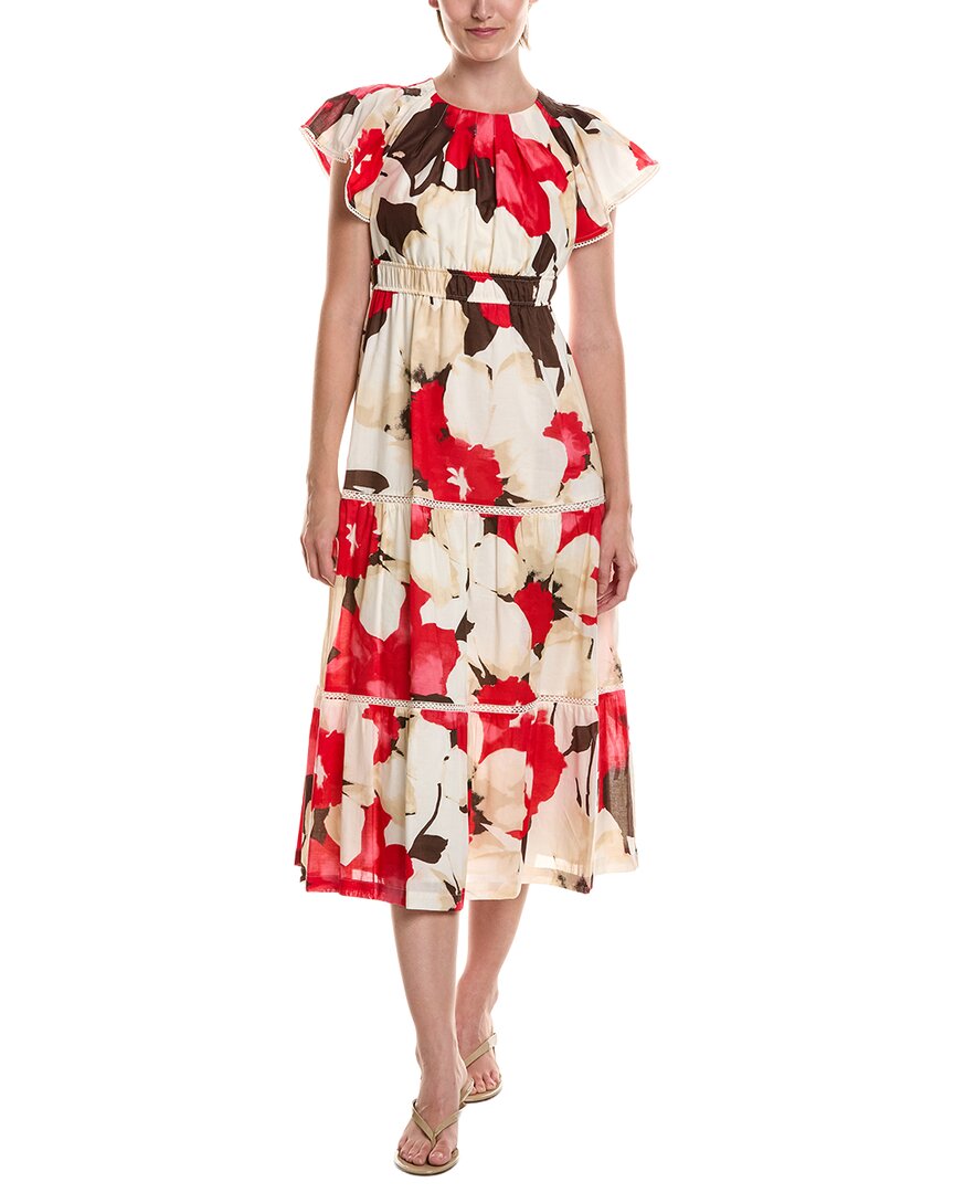 Anne Klein Petite Flutter Sleeve Tiered Midi Dress
