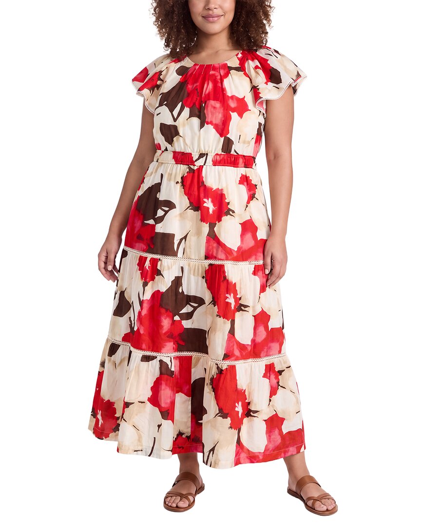 Anne Klein Plus Flutter Sleeve Tiered Maxi Dress