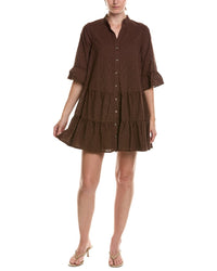 Anne Klein Petite Stand Collar Tiered Shirtdress