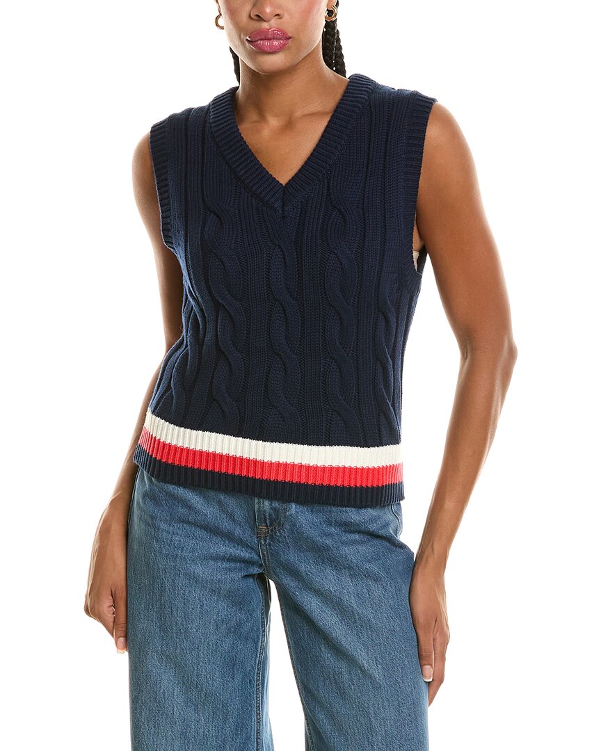 525 America Cable Knit V Neck Vest Pullover
