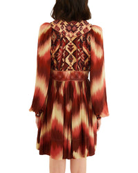 FARM Rio Farm Rio Amanda Stripes Tapestry Red Matelassé Long Sleeve Mini Dress