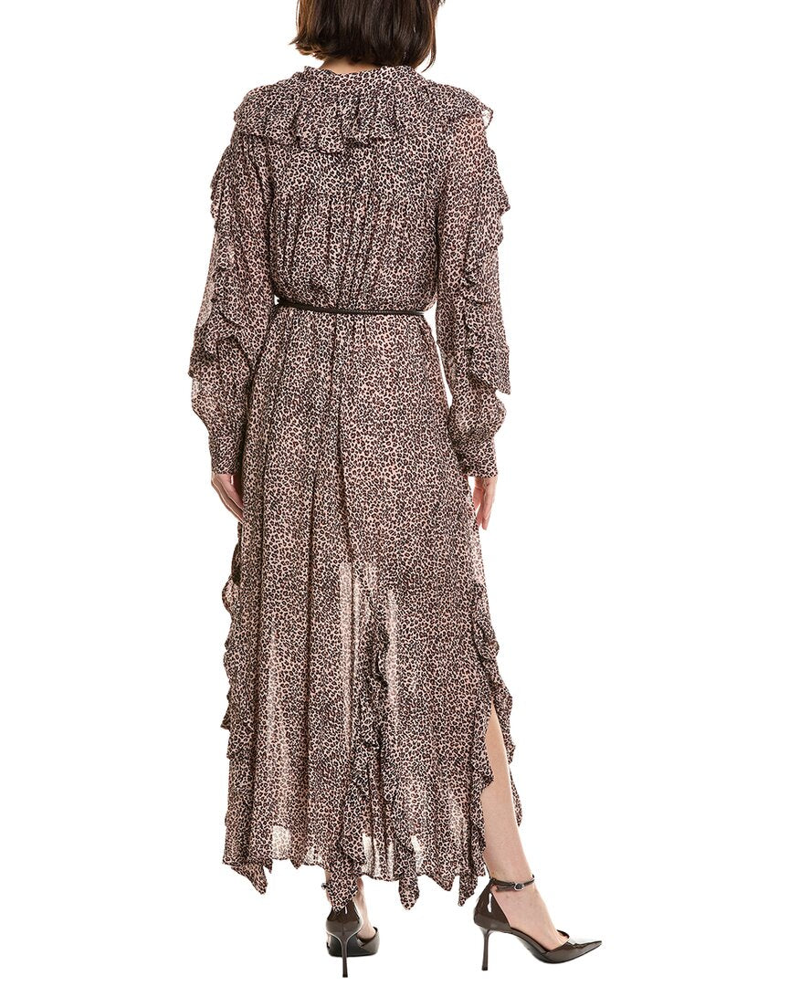 FARM Rio Farm Rio Baby Leopard Pink Long Sleeve Angled Frill Maxi Dress