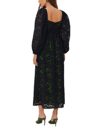 Farm Rio Black Lace Long Sleeve Midi Dress