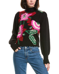 FARM Rio Farm Rio Bold Colorful Flower Knit Wool-Blend Sweater