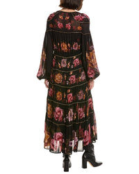 FARM Rio Farm Rio Chenille Flowers Black Long Sleeve Midi Dress