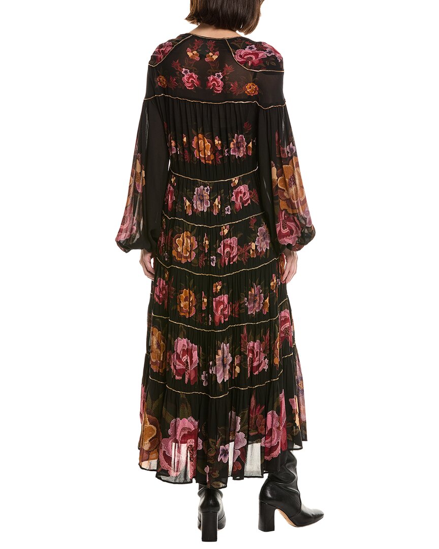 FARM Rio Farm Rio Chenille Flowers Black Long Sleeve Midi Dress
