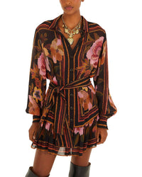 FARM Rio Farm Rio Chenille Flowers Black Mini Dress