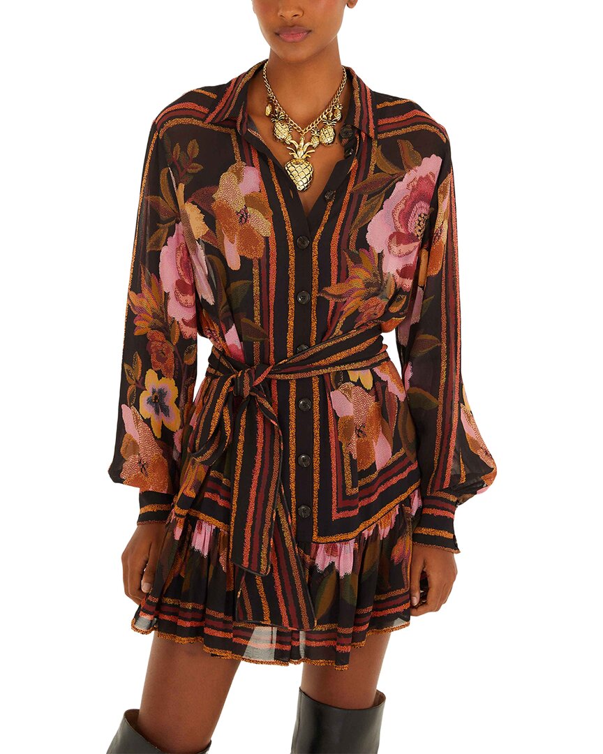 FARM Rio Farm Rio Chenille Flowers Black Mini Dress