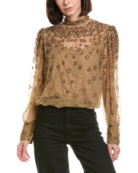 FARM Rio Farm Rio Embroidered Tulle Bubble Caramel Blouse