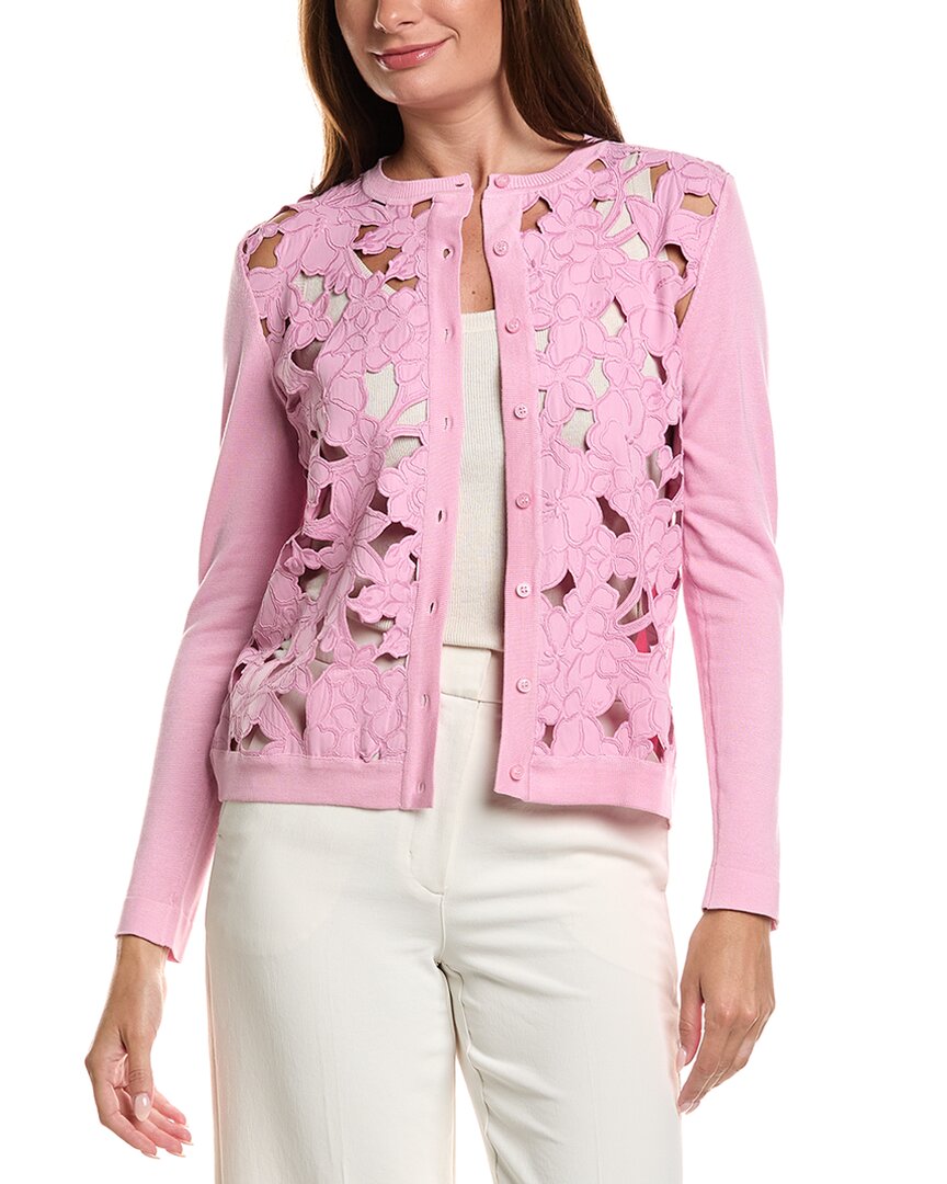 Oscar de la Renta Oscar De La Renta Cherry Blossoms Guipure Insert Silk-Blend Cardigan