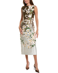 Oscar de la Renta Oscar De La Renta Sleeveless Jacquard Ombre Cherry Silk-Blend Midi Dress