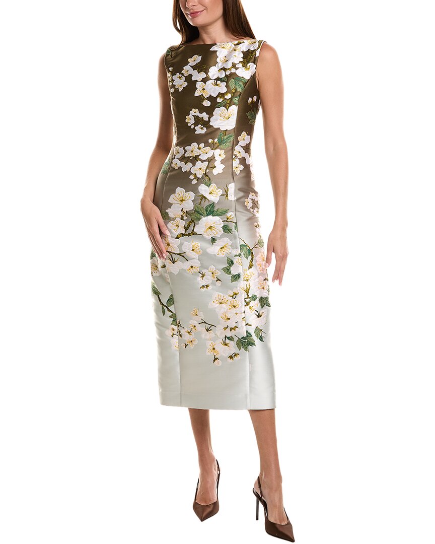 Oscar de la Renta Oscar De La Renta Sleeveless Jacquard Ombre Cherry Silk-Blend Midi Dress