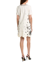 Oscar de la Renta Oscar De La Renta Embellished Stretch Silk-Lined Wool-Blend Shift Dress
