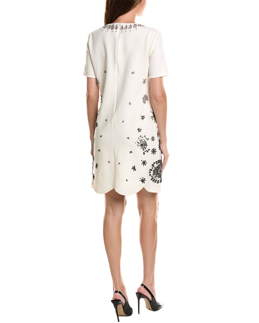 Oscar de la Renta Oscar De La Renta Embellished Stretch Silk-Lined Wool-Blend Shift Dress
