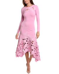 Oscar de la Renta Oscar De La Renta Long Sleeve Lace Hem Drape Knit Maxi Dress