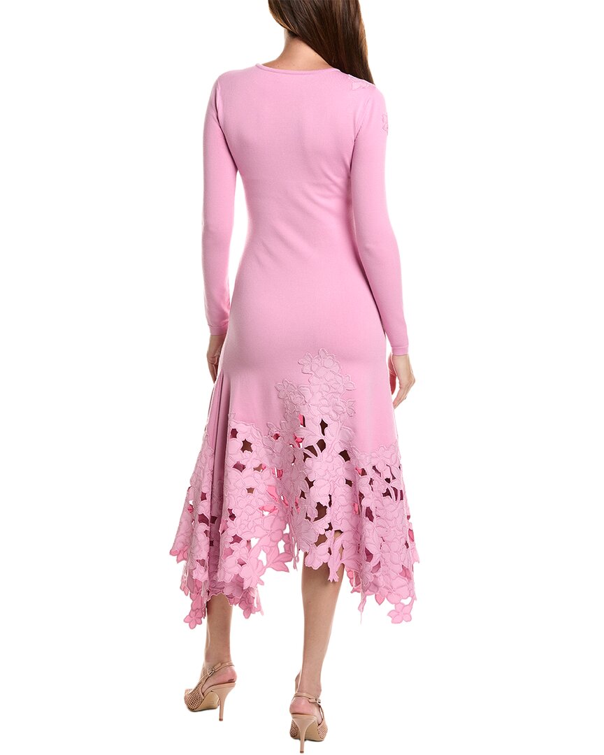 Oscar de La Renta Long Sleeve Lace Hem Drape Knit Maxi Dress