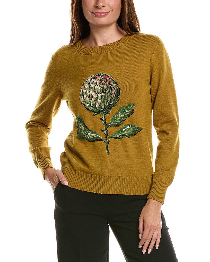 Oscar de la Renta Oscar De La Renta Artichoke Embroidered Jacquard Wool-Blend Sweater