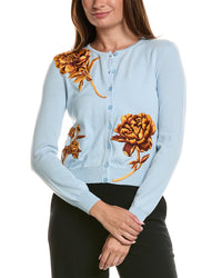 Oscar de la Renta Oscar De La Renta Tonal Peony Embroidered Wool Cardigan