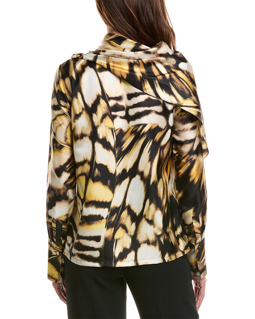 Oscar de la Renta Oscar De La Renta Long Sleeve Butterfly Silk Twill Blouse