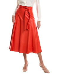 Oscar de la Renta Oscar De La Renta Silk-Lined A-Line Leather Skirt
