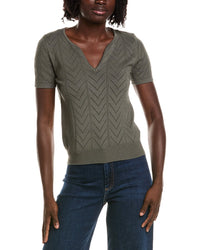 T Tahari T Tahari Split Neck Collar Pointelle Sweater