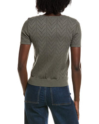 T Tahari T Tahari Split Neck Collar Pointelle Sweater