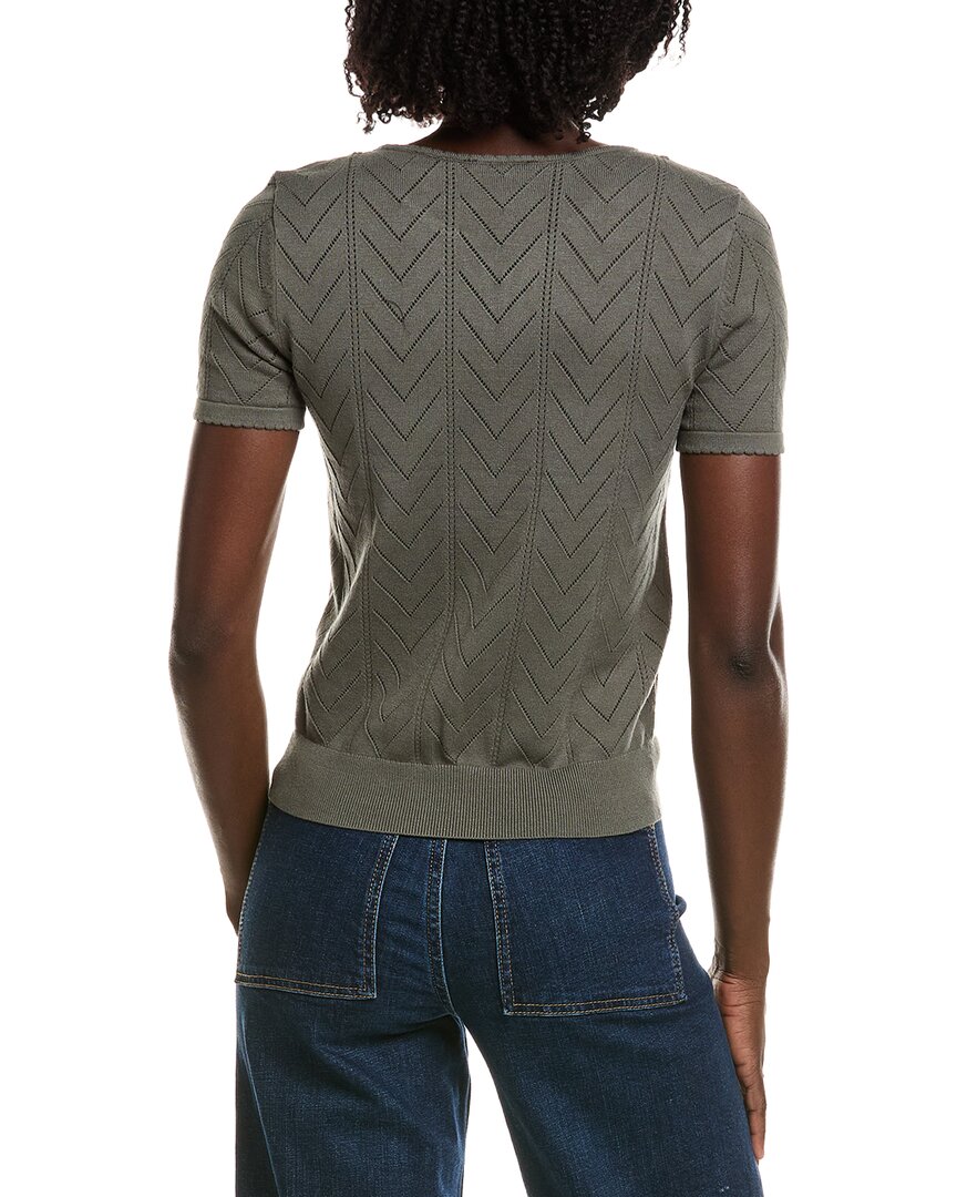 T Tahari T Tahari Split Neck Collar Pointelle Sweater