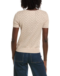 T Tahari T Tahari Split Neck Collar Pointelle Sweater