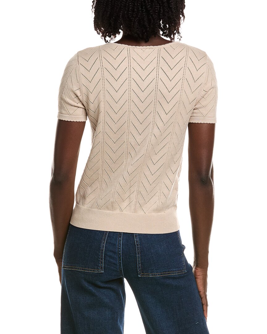 T Tahari T Tahari Split Neck Collar Pointelle Sweater