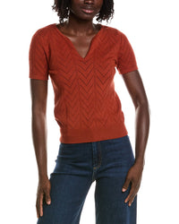 T Tahari T Tahari Split Neck Collar Pointelle Sweater