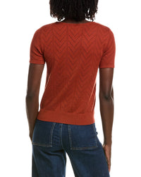 T Tahari T Tahari Split Neck Collar Pointelle Sweater