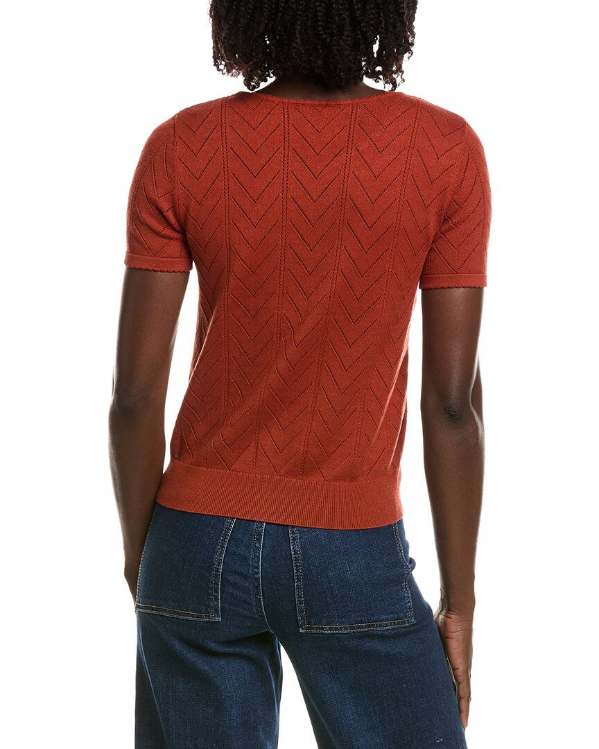 T Tahari T Tahari Split Neck Collar Pointelle Sweater