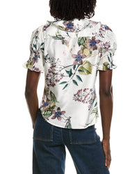 T Tahari T Tahari Short Gathered Sleeve Ruffle Top