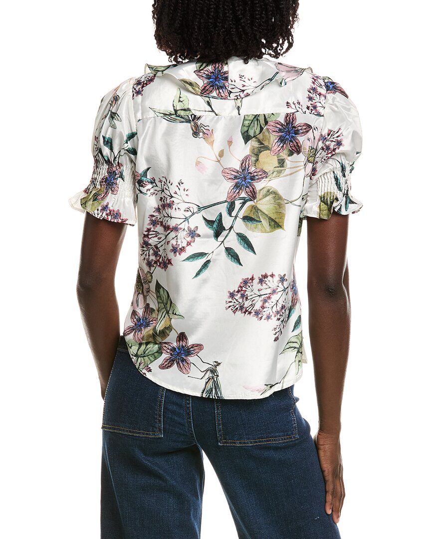 T Tahari T Tahari Short Gathered Sleeve Ruffle Top