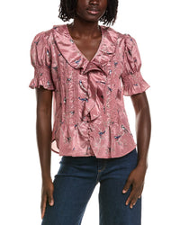 T Tahari T Tahari Short Gathered Sleeve Ruffle Top
