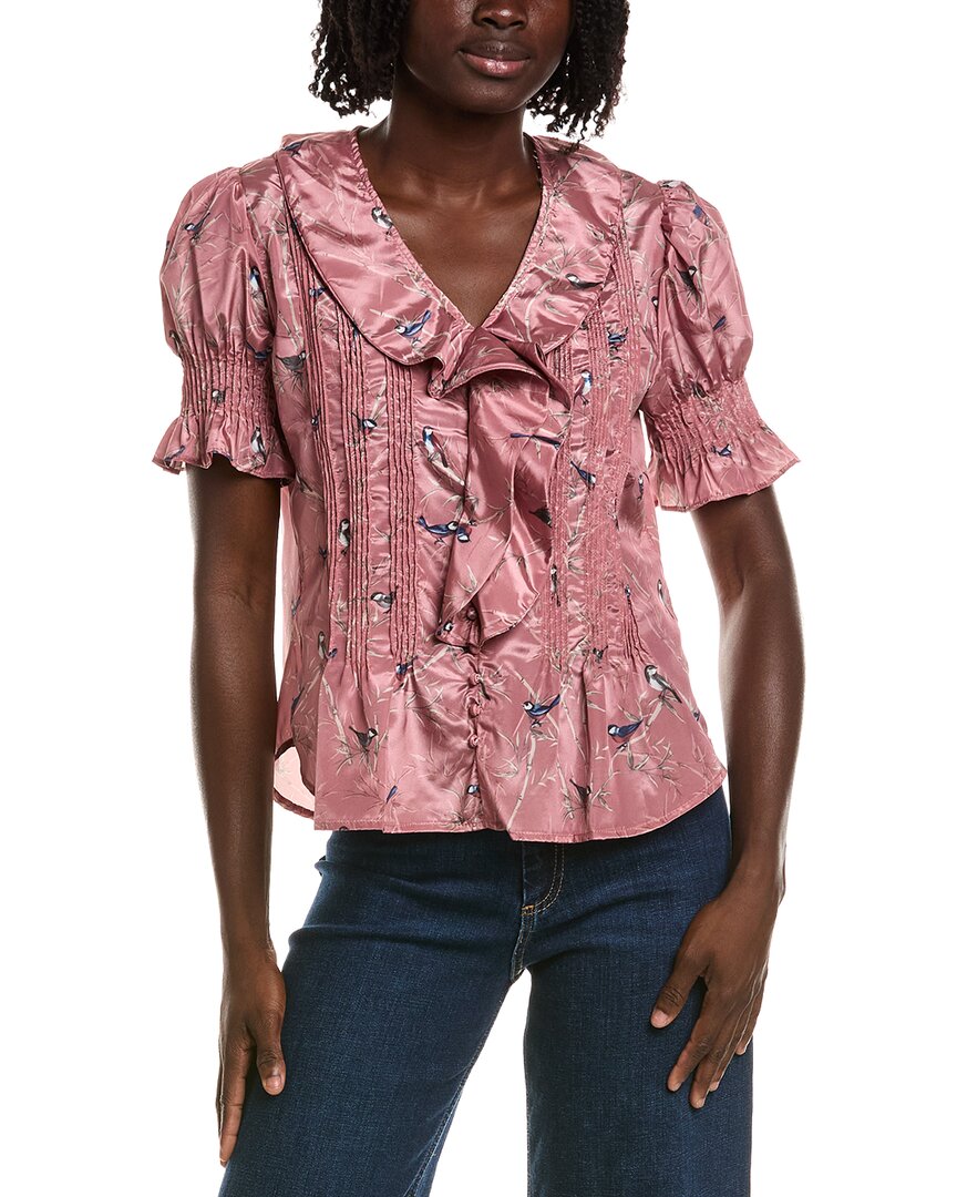 T Tahari T Tahari Short Gathered Sleeve Ruffle Top
