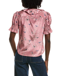 T Tahari T Tahari Short Gathered Sleeve Ruffle Top