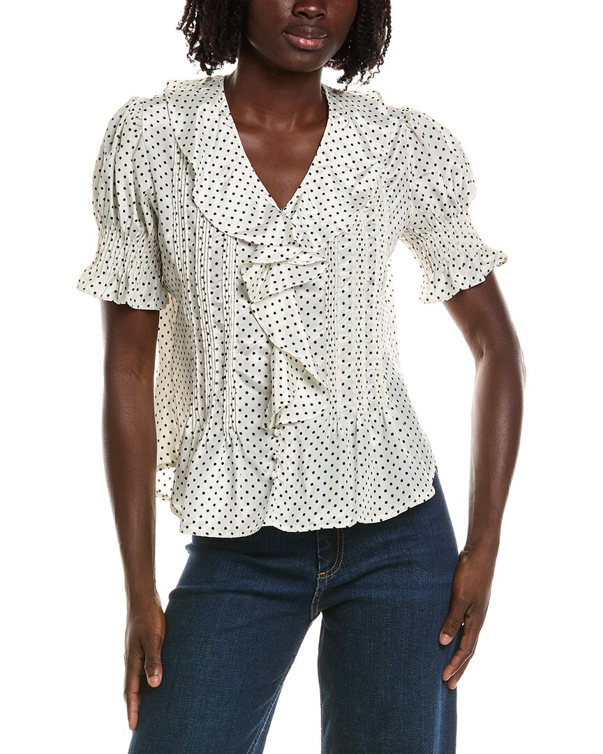 T Tahari T Tahari Short Gathered Sleeve Ruffle Top