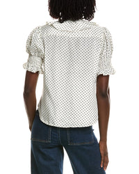 T Tahari T Tahari Short Gathered Sleeve Ruffle Top