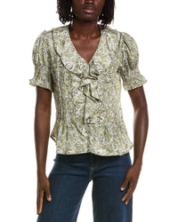 T Tahari T Tahari Short Gathered Sleeve Ruffle Top