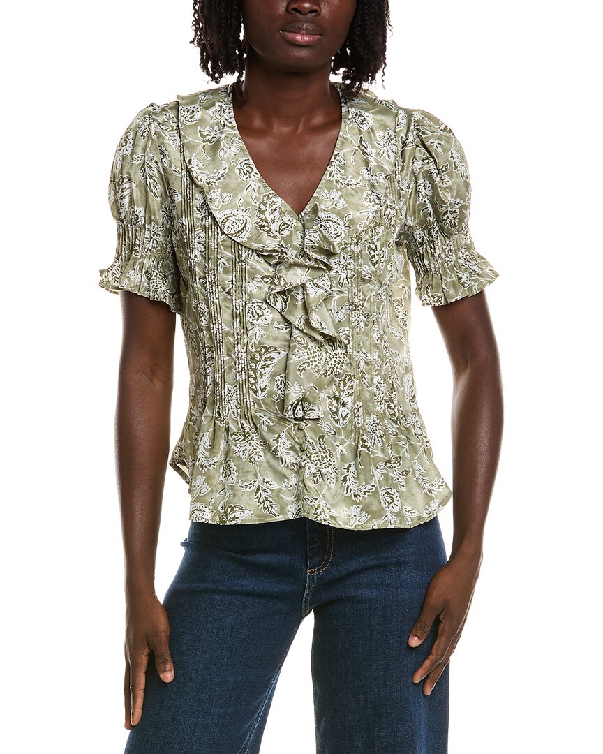 T Tahari T Tahari Short Gathered Sleeve Ruffle Top