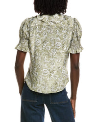 T Tahari T Tahari Short Gathered Sleeve Ruffle Top