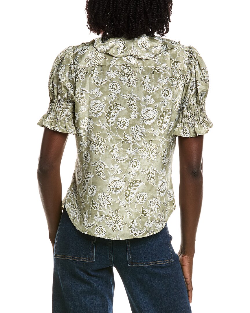 T Tahari T Tahari Short Gathered Sleeve Ruffle Top
