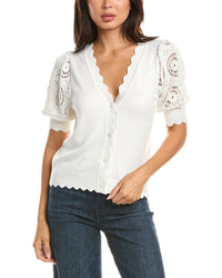 T Tahari T Tahari Elbow Crochet Scallop Edge Top